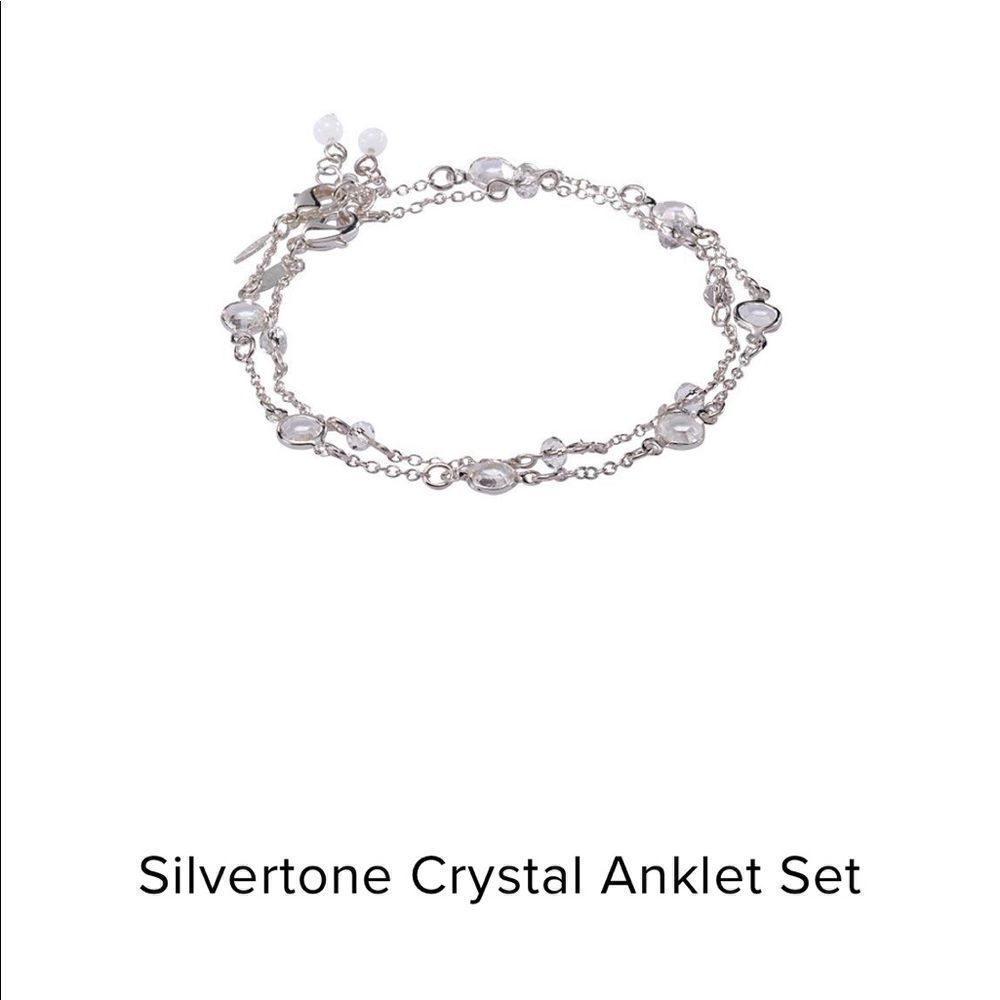 Silver tone crystal anklet